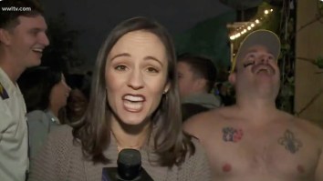 You Won’t Find A Happier, Or More Legendary, LSU Fan Than This Shirtless One Dancing Behind A Reporter In New Orleans After SEC Championship