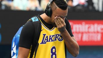 An Emotional Nick Kyrgios Warms Up In Kobe Bryant Jersey At Australian Open