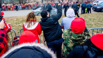 Patrick Mahomes Catches Beers, Chugs Them, And Pours Them Down Travis Kelce’s Throat During The Chiefs’ Super Bowl Parade
