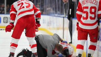 Red Wings’ Brendan Perlini Took A F’n Skate To The Face In A Gnarly Accident But He Escaped With Only Stitches