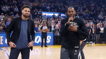 The Loser Of A Rock, Paper, Scissors Game Between Klay Thompson And Steph Curry Had To Introduce Andre Iguodala In His Return Game At Golden State