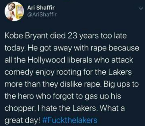 Featured image of post Ari Shaffir Kobe Bryant Tweet Shaffir seems to have gone off the what did you hope to accomplish ari shaffir