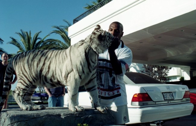 Video shows Mike Tyson play fighting and sparring with his white tiger and said he is the original Tiger King.