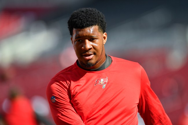 Jameis Winston was caught off-guard on live TV and asked about losing the Buccaneers quarterback job to Tom Brady
