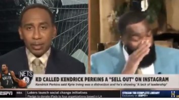An Emotional Kendrick Perkins Tears Up On ‘First Take’ While Responding To Kevin Durant Calling Him A ‘Sell-Out’ Over Kyrie Irving Criticism
