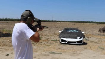 Guy Uses Various High-Powered Weapons To Test His Grandfather’s Bulletproof Lamborghini