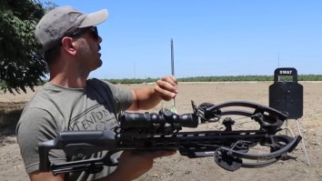Dude Tests How A SWAT Shield Holds Up Against Arrows From A Crossbow