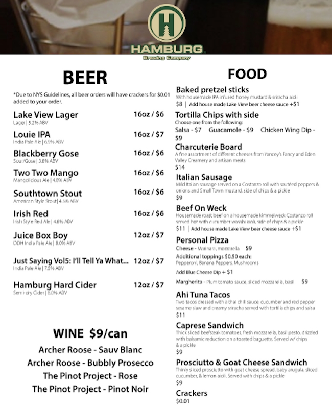 new york alcohol required food menus