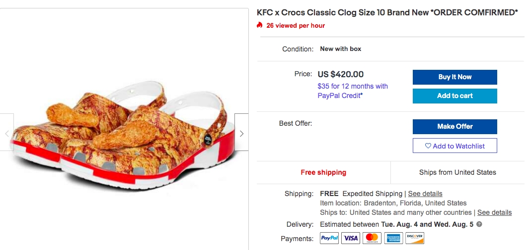 ebay kfc crocs
