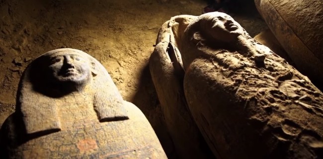 Egypt's Ministry of Tourism and Antiquities uncovered collection of 13 coffins thought to contain human mummies that have been sealed inside for more than 2,500 years.
