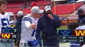 A Heated Andy Dalton Yells At Cowboys Offensive Linemen On The Sideline After Defender Destroys Ezekiel Elliott In The Backfield