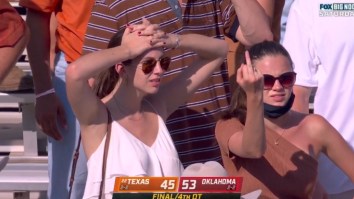 Salty Texas Fan Flipping Off Camera After Loss To Oklahoma Becomes An Instant Meme