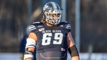 This University of Maine Offensive Lineman Sports A Handlebar Mustache, Can Dunk A Basketball And Wears No. 69
