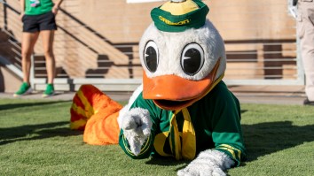 Oregon’s Duck Mascot Can’t Be In The Stadium, Continues His Touchdown Pushups From A Distance