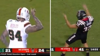 NC State’s Kicker Taunts UM Bench With WWE DX Crotch Chop After UM’s Punter Mocked NC State With Wolfpack Sign