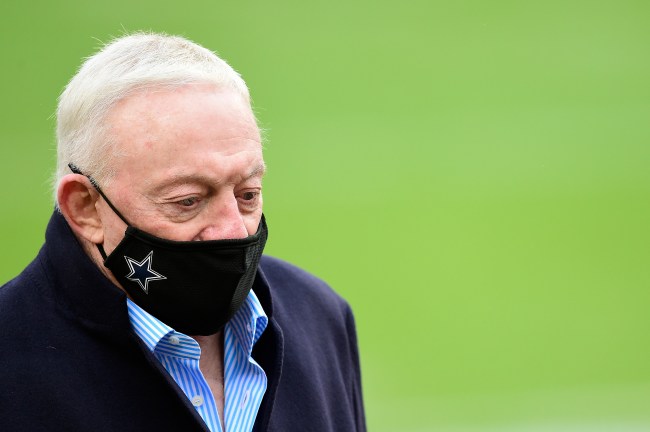 Dallas Cowboys owner Jerry Jones gets frustrated after being asked about the team drafting a quarterback in the first round of the NFL Draft