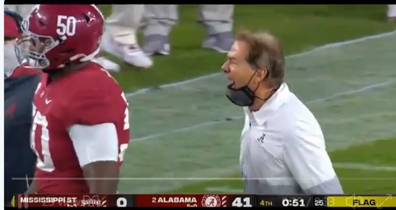 Angry Alabama HC Nick Saban Loses His Mind And Yells At Player While Up ...