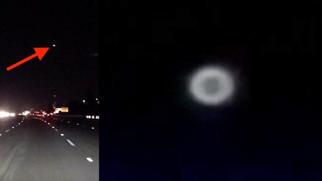 Expert Ring-Shaped UFO Filmed Over Highway Irvine California Rare Event