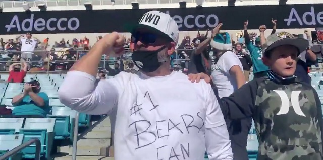 Jacksonville Jaguars' fans cheer after Chicago Bears score go