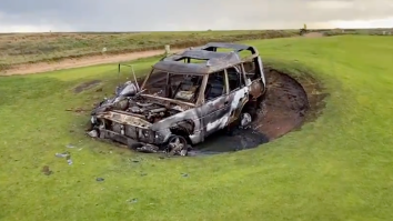 Idiot Takes Range Rover For A Joyride On A UK Golf Course, Proceeds To Light It On Fire In A Bunker