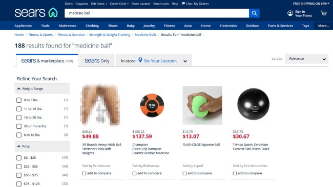 Sears Medicine Ball Listing on website