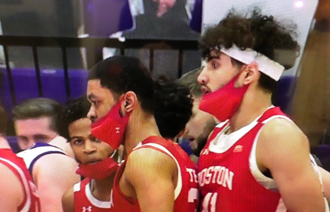 boston university basketball masks vs holy cross