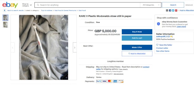Rare Plastic McDonalds Straws Being Sold On eBay