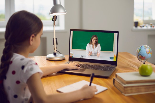 kindergarten teacher gives parent the middle finger during remote learning class on Zoom call.