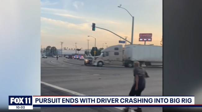 Big Rig Driver Ends Police Chase By Hitting Murder Suspects Vehicle