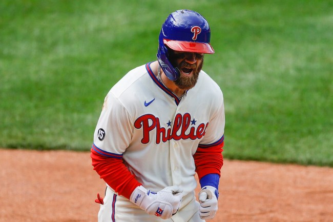 Phillies star Bryce Harper shows off the minimal damage to his face after being hit by a 97-MPH fastball