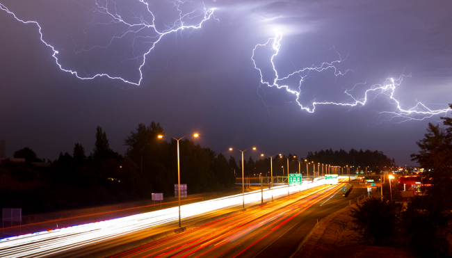 lightning strike highway-chunk-shatters-windshield