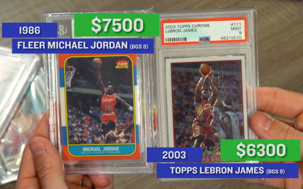 Michael Jordan and LeBron James rookie trading cards