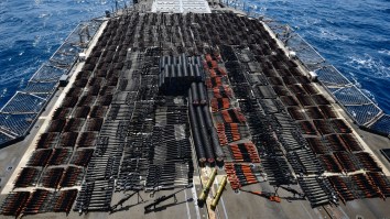 The Navy And Coast Guard Seized So Many Weapons They Barely Fit On The Deck Of A Warship For A Photo