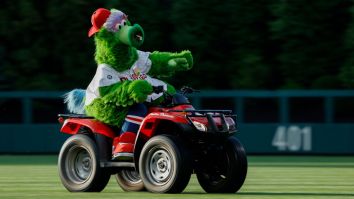 Phillie Phanatic Dressed Up Like Frank Sinatra And Smashed A Yankees Helmet, Giancarlo Stanton Was Not Impressed