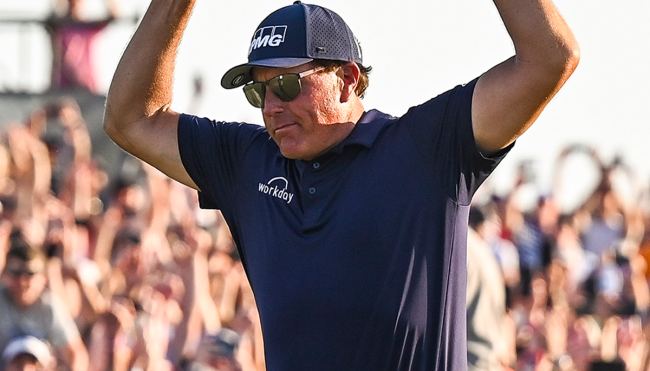 Phil Mickelson drinking wine PGA trophy