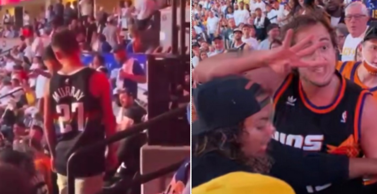 New Video Shows Two Nuggets Fans Pouring Beer On 'Suns In 4' Guy Before