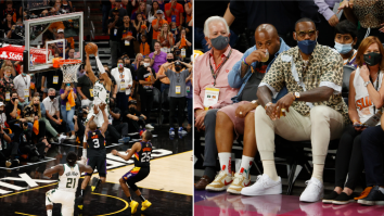 NBA Fans React To Picture Of LeBron James Watching His Best Friend Chris Paul Getting Dunked On By Giannis Antetokounmpo During Game 5 Of NBA Finals