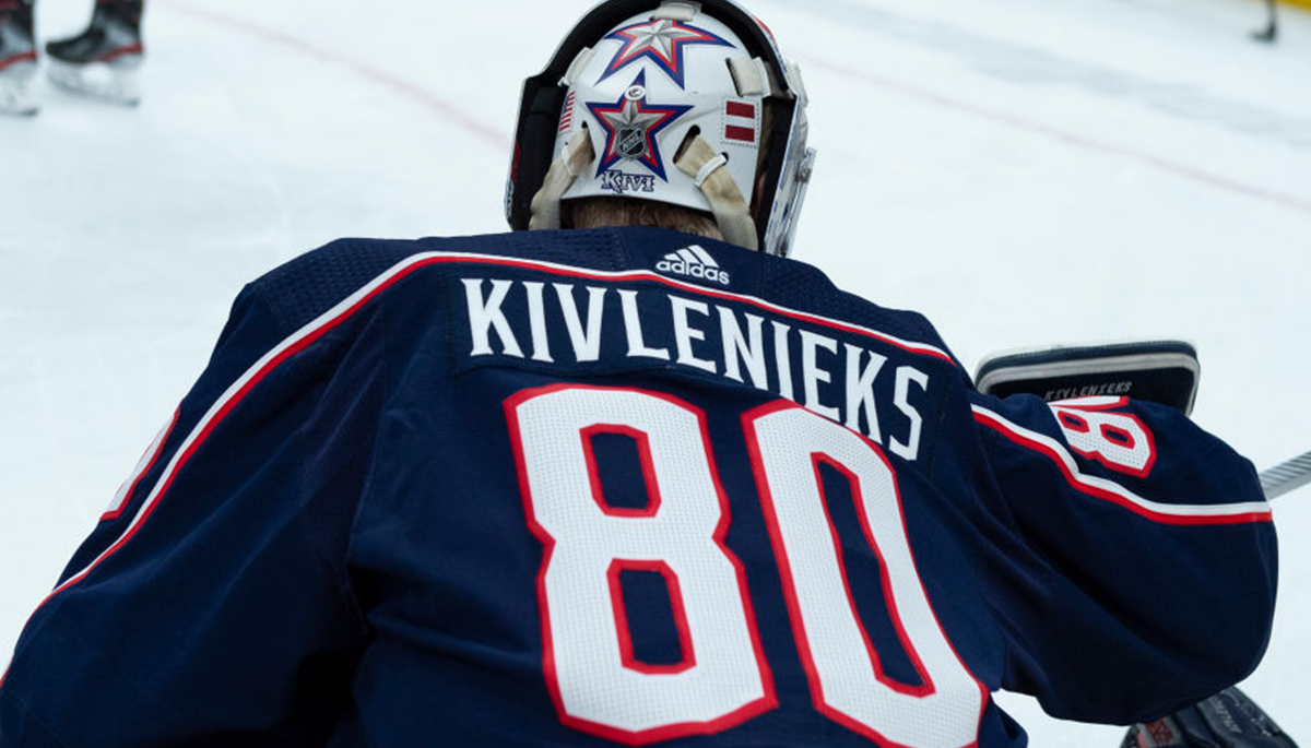 The Blue Jackets have a Matiss Kivlenieks jersey on display and