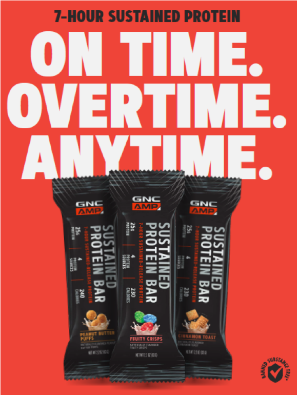 GNC AMP Sustained Protein Bars Buy One, Get One 50 Off