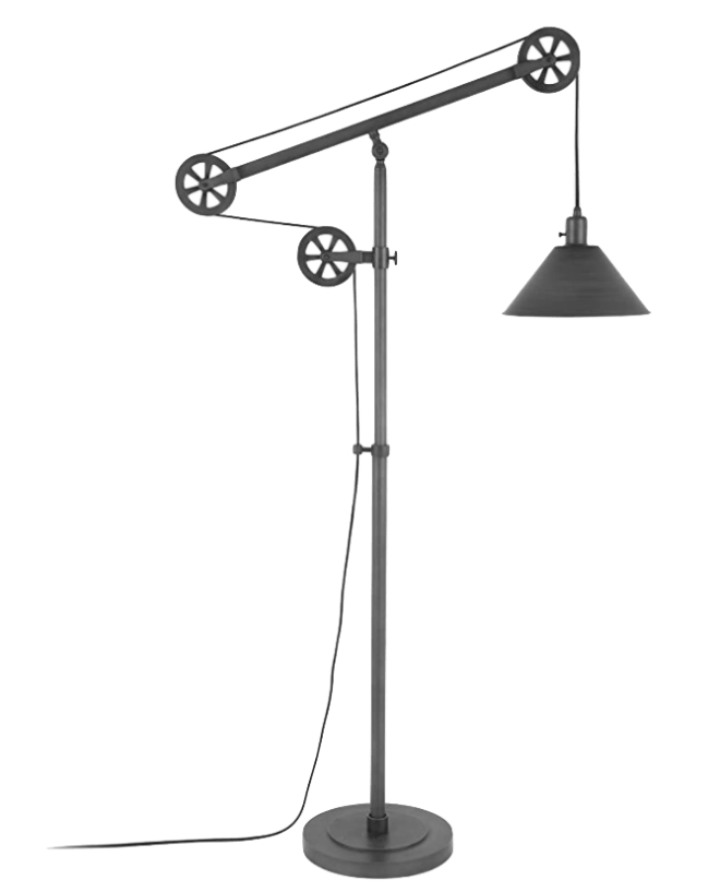 Henn&Hart Modern Industrial Pulley System Aged Steel Floor Lamp