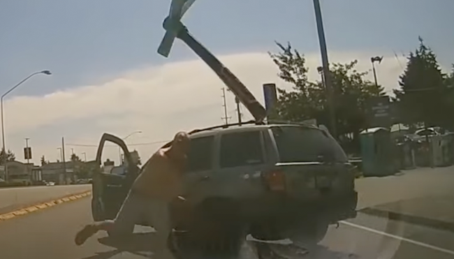man throws axe windshield road rage