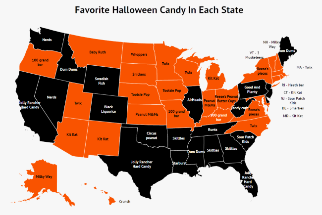 2021 Map Of Each States Favorite Halloween Candy