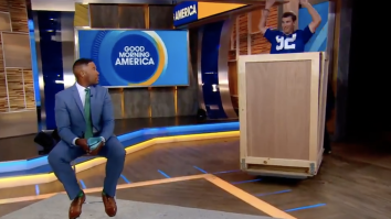 Eli Manning Jumped Out Of A Box On Live TV To Tell Michael Strahan That His Number Is Being Retired