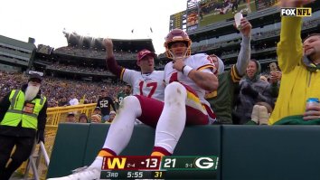 Taylor Heinicke Doing A Lambeau Leap After Costing His Team A Touchdown Was Super Awkward