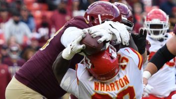 WATCH: Chiefs’ Tershawn Wharton Pins Ball To Helmet During Craziest Interception You’ve Ever Seen