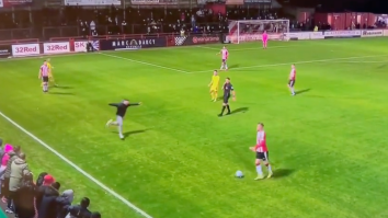 Video Showing Rogue Soccer Fan Run Onto Field, Deliver Tremendous Slide Tackle Is Peak England