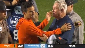 Mack Brown And Manny Diaz Exchange Extremely Awkward Handshake After UNC Beat Miami