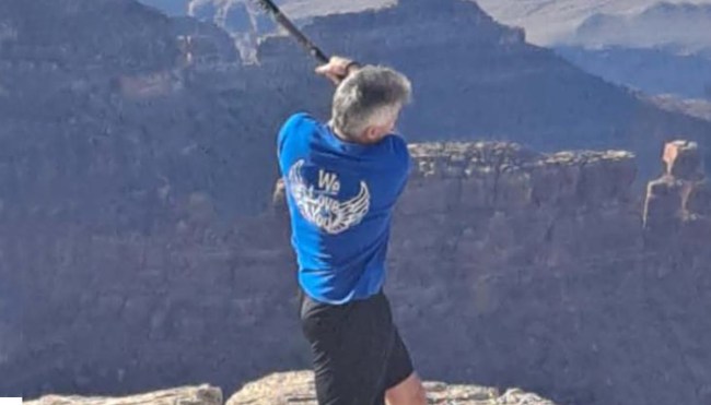 man hits baseballs into grand canyon