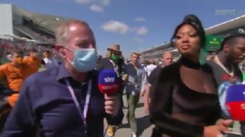 Things Get Extremely Awkward When Martin Brundle Tries To Interview Megan Thee Stallion During F1 US Grand Prix