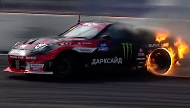 Russia drift competition car fire